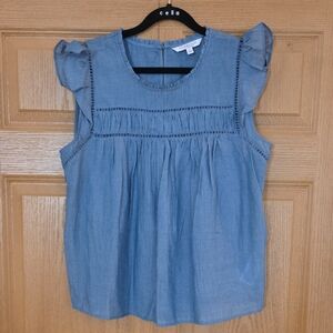 Liverpool Chambray‎ Blue Ruffle Sleeve Blouse